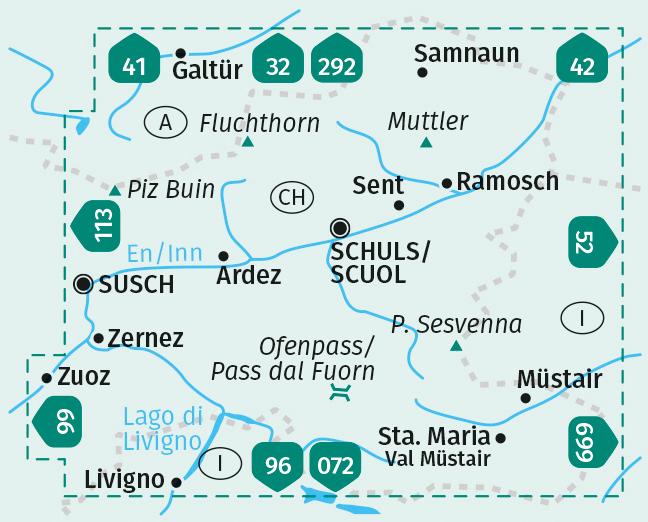Carte de randonnée n° 98 - Unterengadin NP, Basse-Engadine (Suisse) | Kompass carte pliée Kompass 