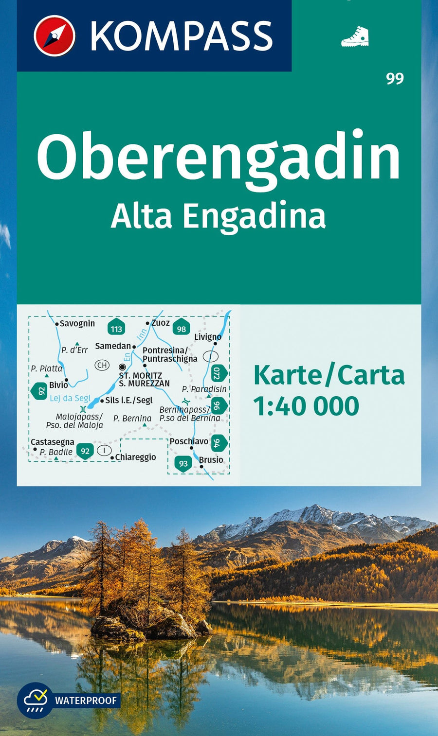 Carte de randonnée n° 99 - Oberengadin / Haute Engadine (Suisse) | Kompass carte pliée Kompass 