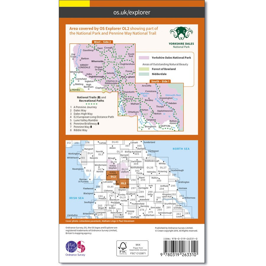 Carte de randonnée n° OL002 - Yorkshire Dales - Southern & Western areas (Grande Bretagne) | Ordnance Survey - Explorer carte pliée Ordnance Survey 