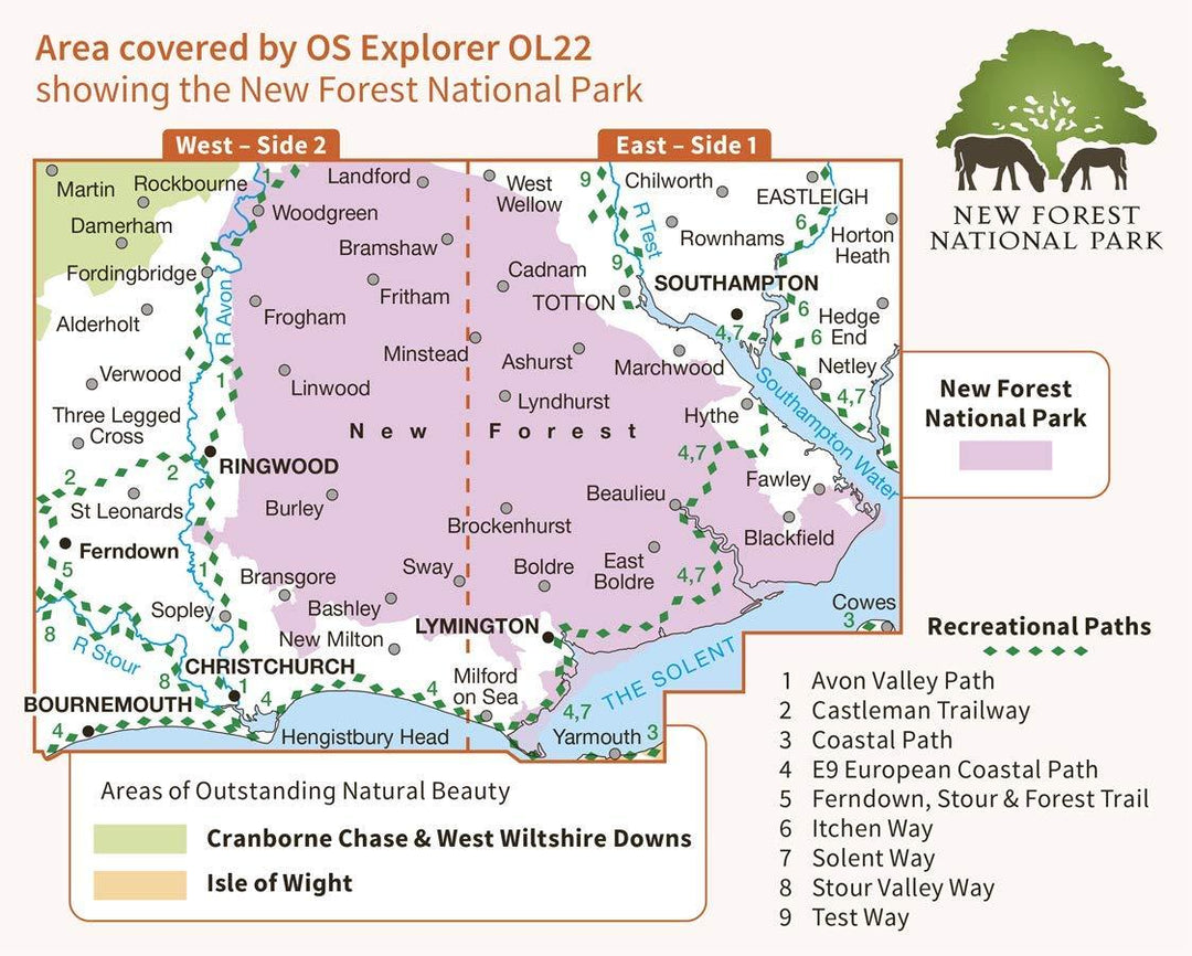 Carte de randonnée n° OL022 - New Forest (Grande Bretagne) | Ordnance Survey - Explorer carte pliée Ordnance Survey 