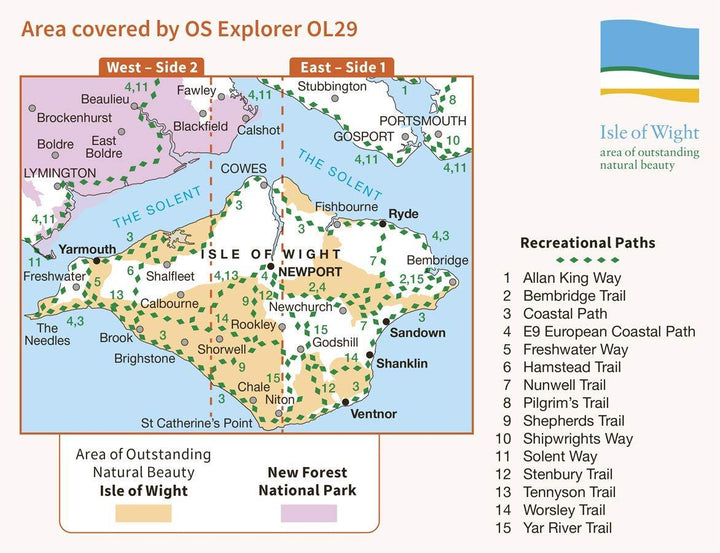 Carte de randonnée n° OL029 - Ile de Wight (Grande Bretagne) | Ordnance Survey - Explorer carte pliée Ordnance Survey 