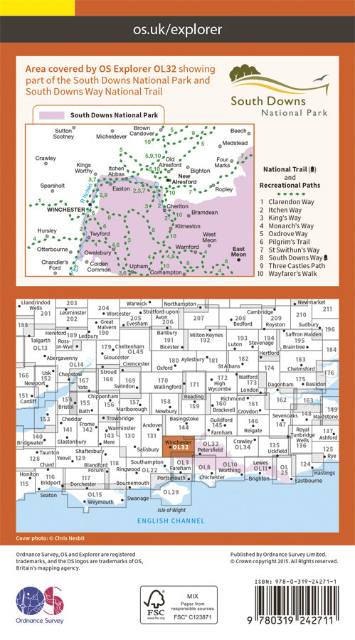 Carte de randonnée n° OL032 - Winchester, New Alresford, East Meon (Grande Bretagne) | Ordnance Survey - Explorer carte pliée Ordnance Survey 