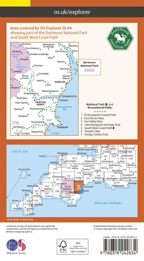 Carte de randonnée n° OL044 - Torquay, Dawlish, Newton Abbot (Grande Bretagne) | Ordnance Survey - Explorer carte pliée Ordnance Survey 