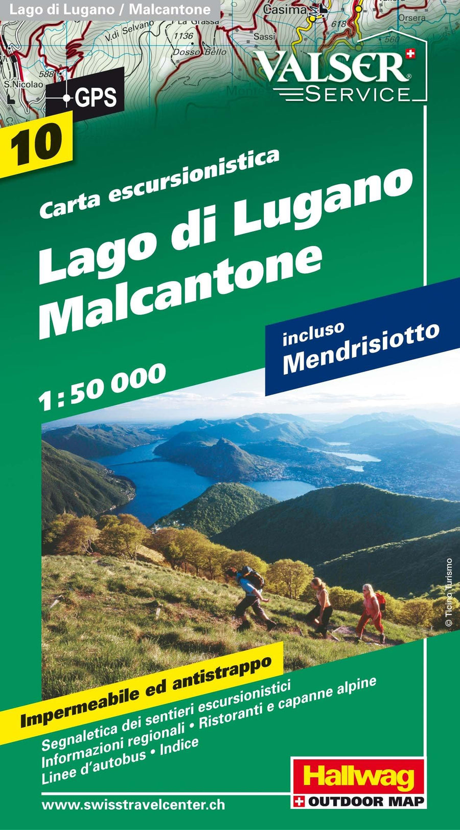Carte de randonnée n° WK.10 - Lac de Lugano, Malcantone (Suisse) | Hallwag carte pliée Hallwag 