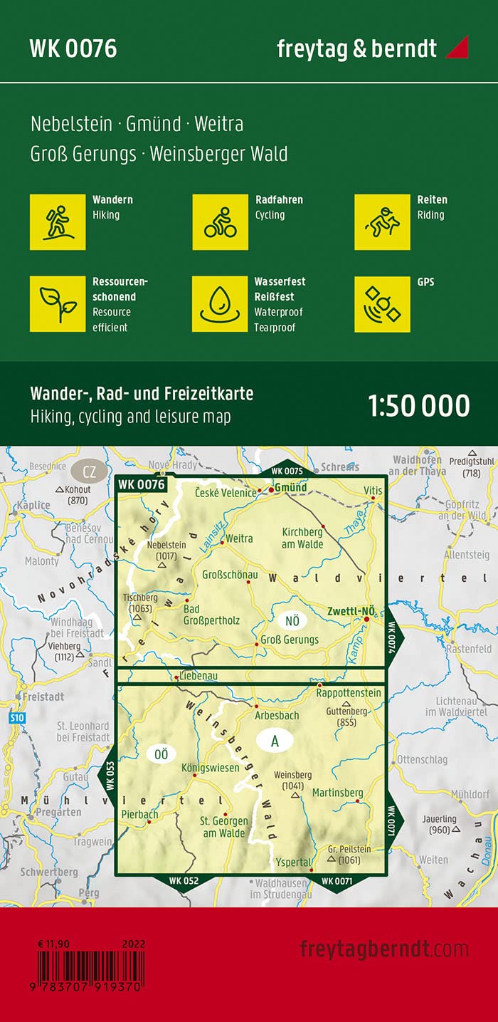 Carte de randonnée - Nebelstein, Gmünd, Weitra, Gross Gerungs (Alpes autrichiennes), n° WK076 | Freytag & Berndt carte pliée Freytag & Berndt 