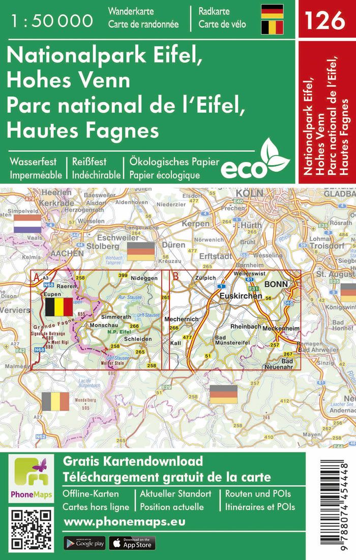 Carte de randonnée - Parc national de l'Eifel & Hautes Fagnes, n° 126 | PhoneMaps carte pliée PhoneMaps 