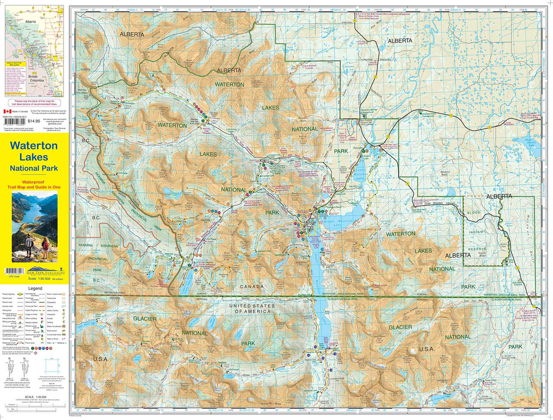 Carte de randonnée - Parc National des Lacs Waterton | Gem Trek carte pliée Gem Trek Publishing 