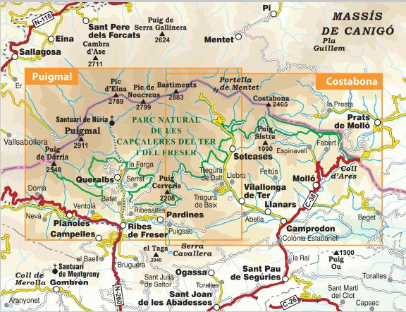 Carte de randonnée - Parc Naturel de Capçaleres del Ter (Pyrénées catalanes, Espagne) | Alpina carte pliée Editorial Alpina 
