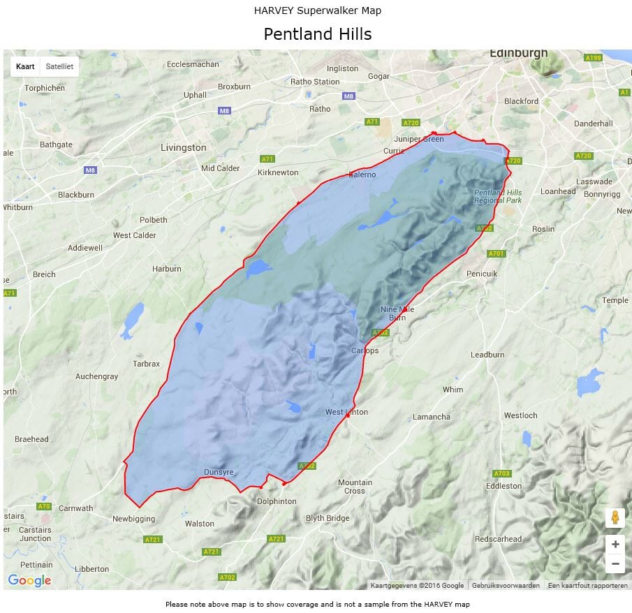Carte de randonnée - Pentland Hills XT25 | Harvey Maps - Superwalker maps carte pliée Harvey Maps 