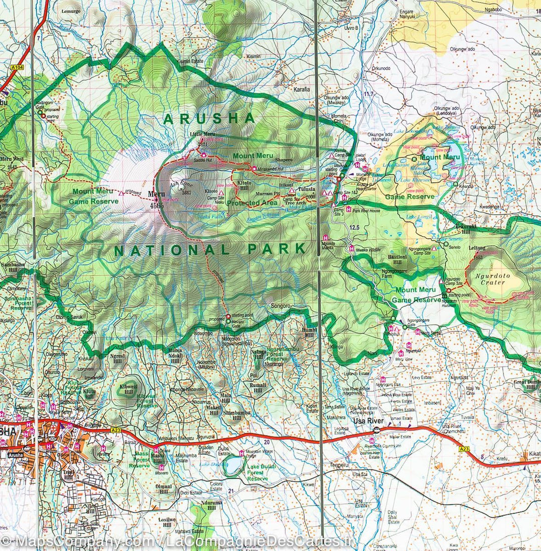 Carte de randonnée des plus hauts sommets d&rsquo;Afrique (Kilimanjaro, mont Kenya, Rwenzori) | TerraQuest - La Compagnie des Cartes