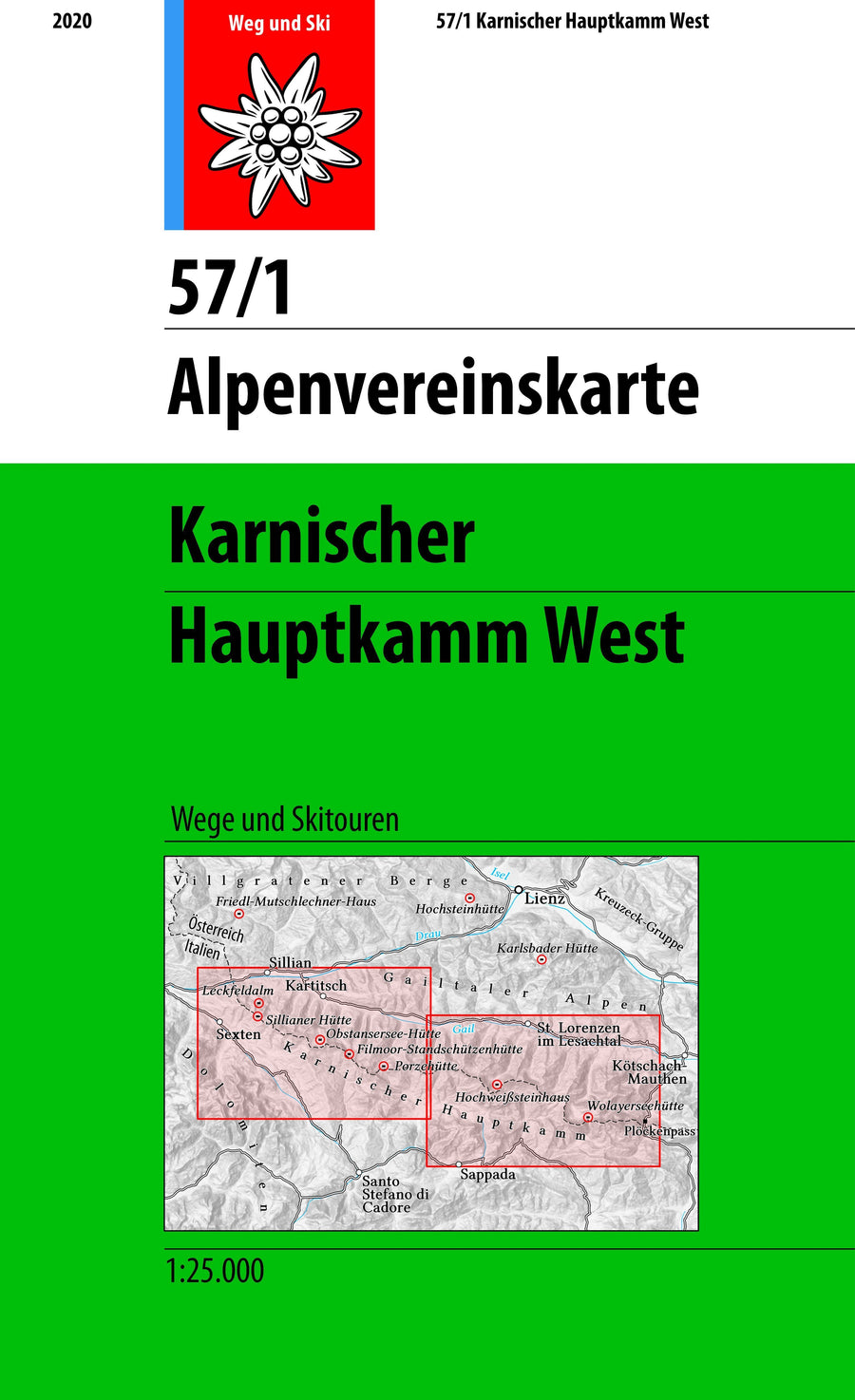 Carte de randonnée & ski n° 57/1 - Karnischer Hauptkamm West (Alpes carniques, Italie) | Alpenverein carte pliée Alpenverein 
