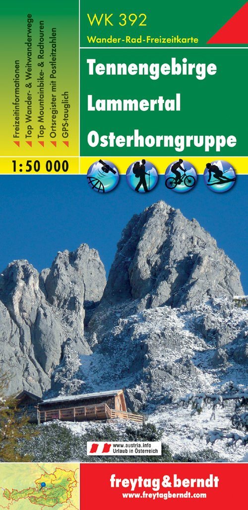 Carte de randonnée - Tennengebirge - Lammertal - Osterhorngruppe (Allemagne), n° WK392 | Freytag & Berndt carte pliée Freytag & Berndt 