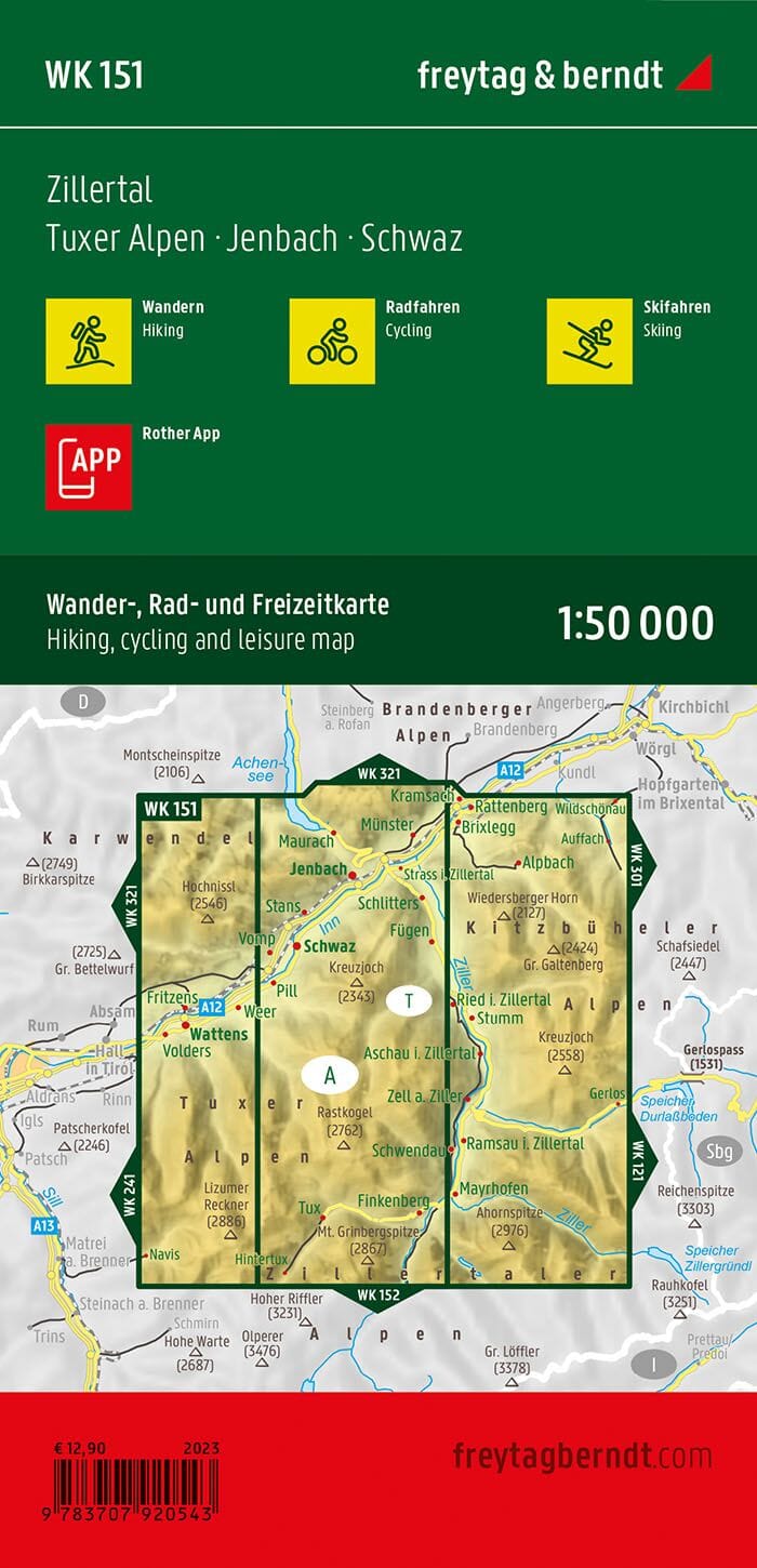 Carte de randonnée - Zillertal - Tuxer Alpen-Jenbach-Schwaz (Alpes autrichiennes), n° WK151 | Freytag & Berndt carte pliée Freytag & Berndt 