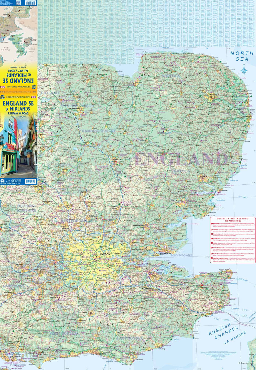 Carte de voyage - Angleterre Sud-est & Midlands (routes et chemins de fer) | ITM carte pliée ITM 
