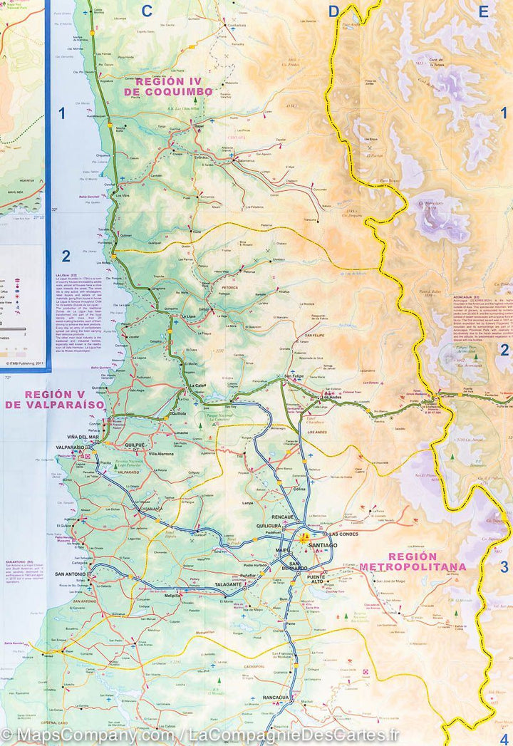 Plan de Santiago &#038; Carte du Chili central | ITM - La Compagnie des Cartes