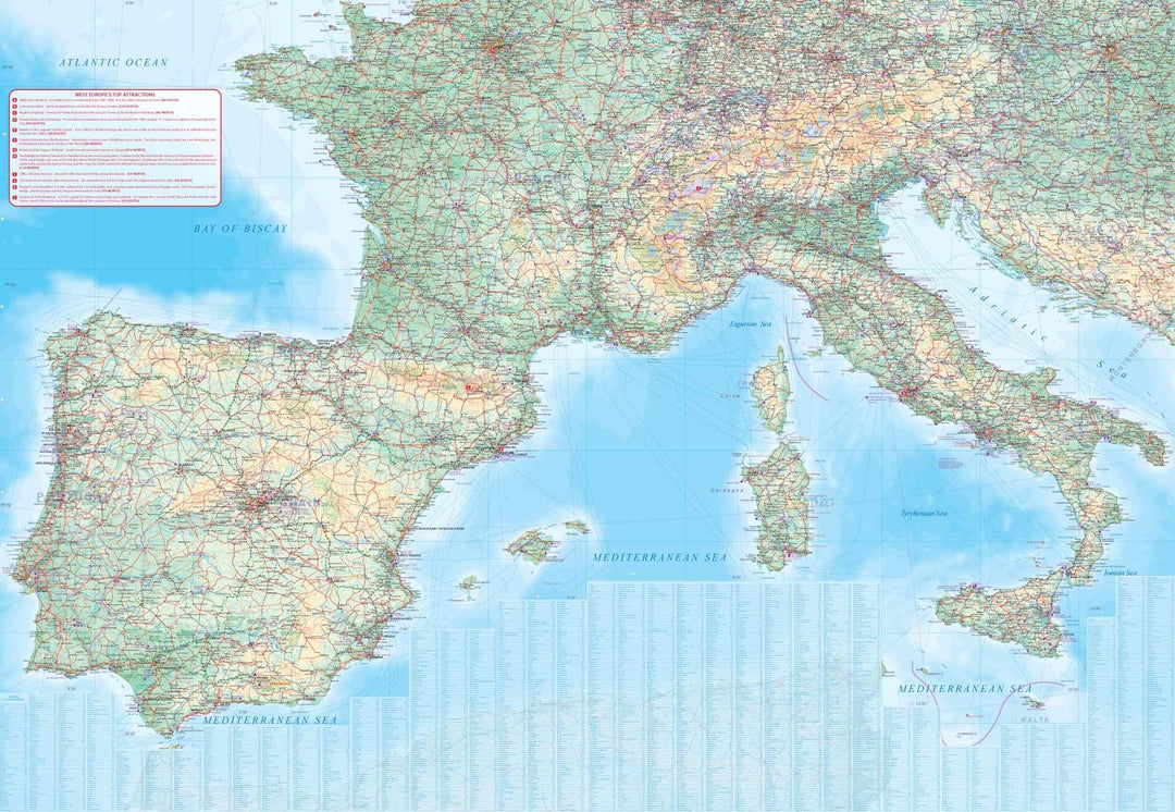Carte de voyage - Europe de l'ouest : Routes et chemins de fer | ITM carte pliée ITM 