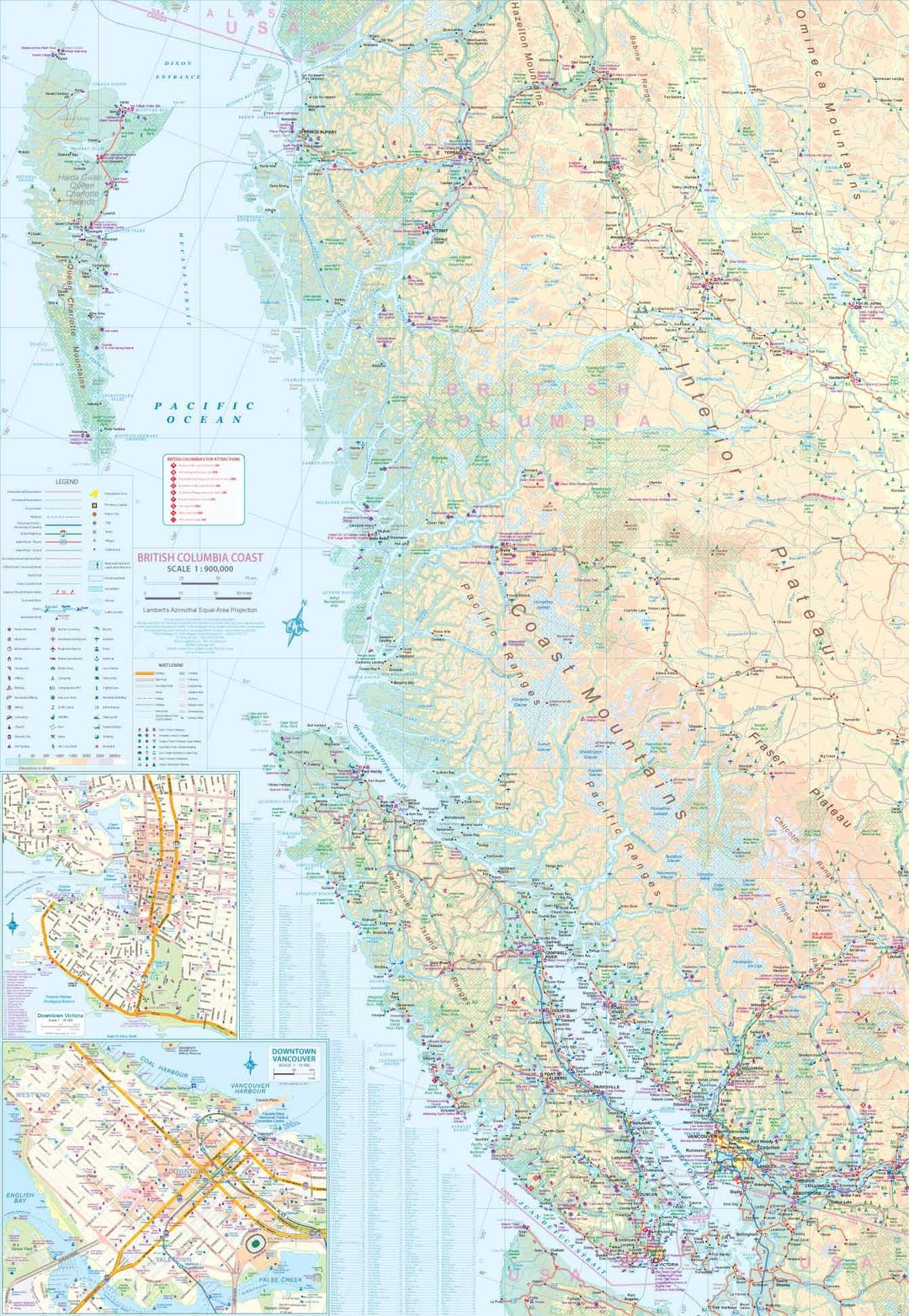 Carte de voyage - îles de la Reine Charlotte (Haida Gwaii) & Côte de la Colombie Britannique | ITM carte pliée ITM 
