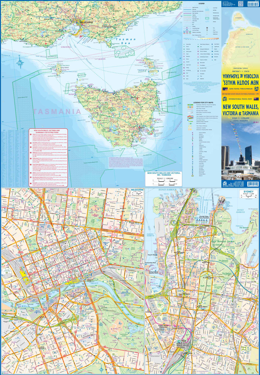 Carte de voyage - Nouvelle-Galles du Sud, Victoria & Tasmanie | ITM carte pliée ITM 