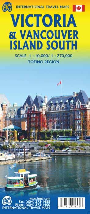 Carte de voyage - Sud de l'île de Vancouver (Colombie Britannique) & Plan de Victoria | ITM carte pliée ITM 