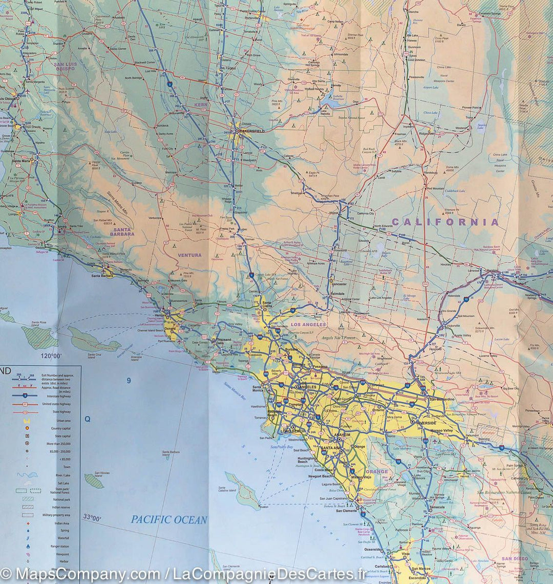 Carte de voyage de la Côte Pacifique des USA | ITM - La Compagnie des Cartes
