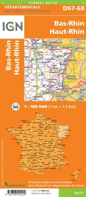 Carte départementale - Bas-Rhin & Haut-Rhin | IGN carte pliée IGN 