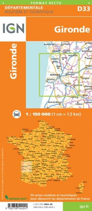 Carte départementale D 33 - Gironde | IGN carte pliée IGN 