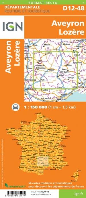 Carte départementale D12/48 - Aveyron & Lozère | IGN carte pliée IGN 