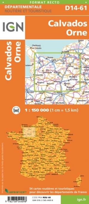 Carte départementale D14-61 - Calvados & Orne | IGN carte pliée IGN 