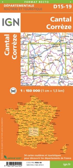 Carte départementale D15-19 - Cantal & Corrèze | IGN carte pliée IGN 