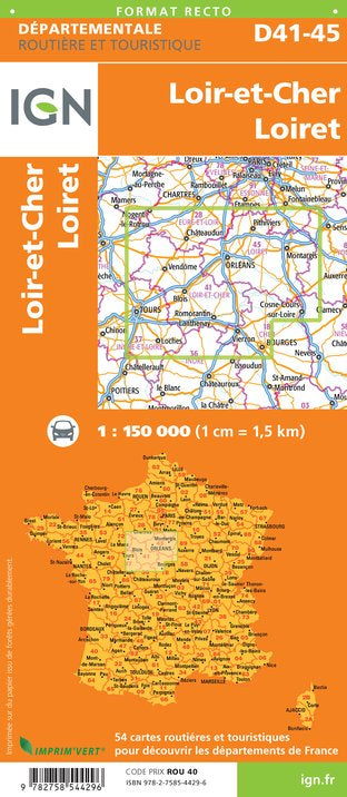 Carte départementale D41-45 - Loir-et-Cher & Loiret | IGN carte pliée IGN 