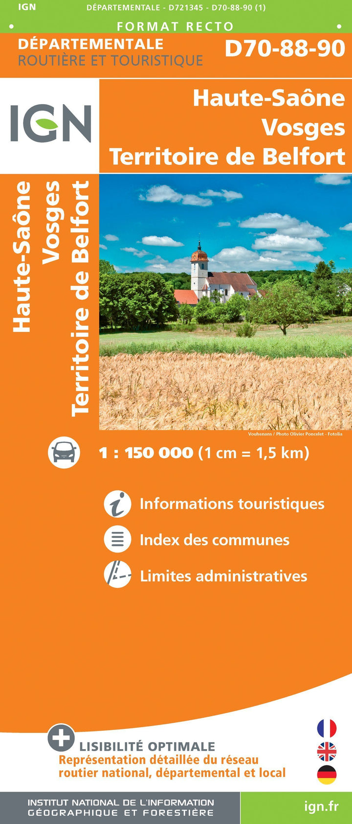 Carte départementale D70-88-90 - Haute-Saône, Vosges & Territoire de Belfort | IGN carte pliée IGN 