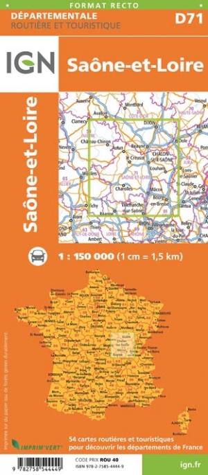 Carte départementale D71 - Saône-et-Loire | IGN carte pliée IGN 