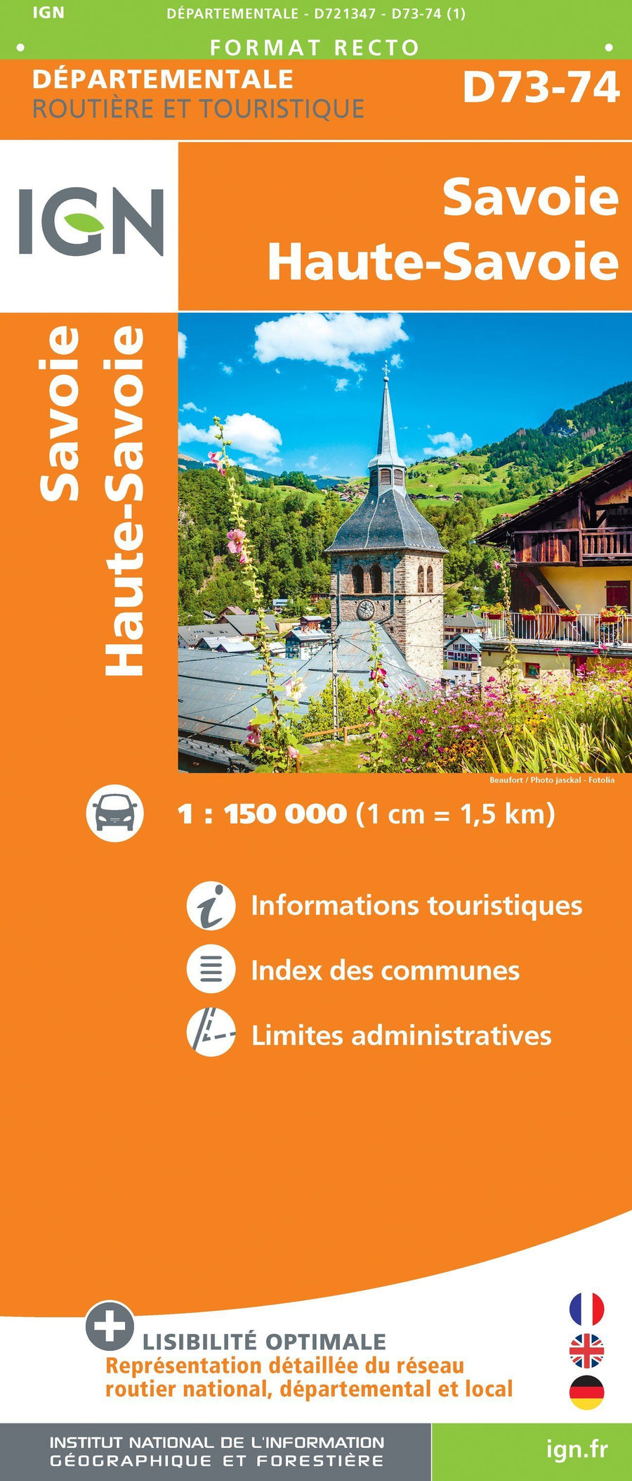 Carte départementale D73-74 - Savoie & Haute-Savoie - VERSION MURALE ET PLASTIFIEE | IGN carte murale grand tube IGN 