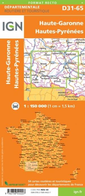 Carte départementale - Haute-Garonne, Hautes-Pyrénées | IGN carte pliée IGN 