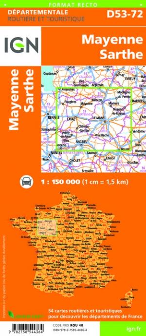 Carte départementale - Mayenne & Sarthe | IGN carte pliée IGN 