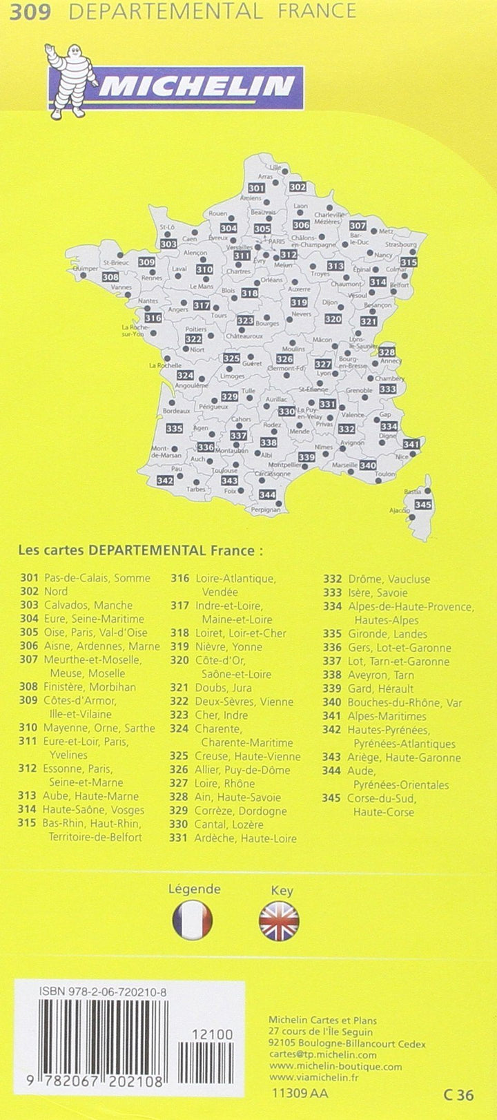 Carte départementale n° 309 - Côtes d'Armor & Ille-et-Vilaine | Michelin carte pliée Michelin 