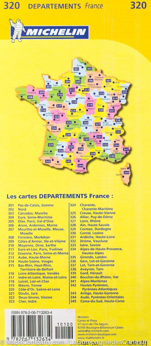 Carte départementale n° 320 - Côte d'Or & Saône-et-Loire | Michelin carte pliée Michelin 