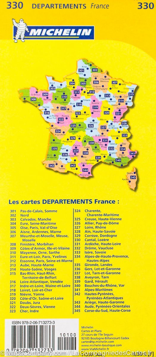 Carte départementale n° 330 - Cantal & Lozère | Michelin carte pliée Michelin 