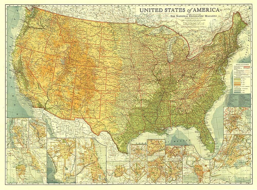 1923 United States of America Map Wall Map 