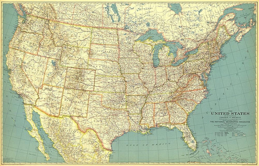 1933 United States of America Map Wall Map 