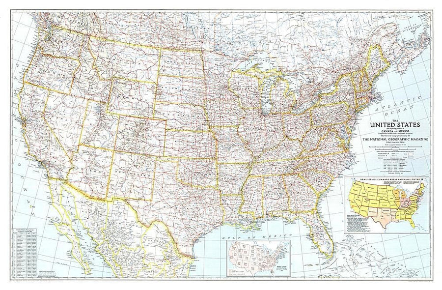 1940 United States of America Map Wall Map 