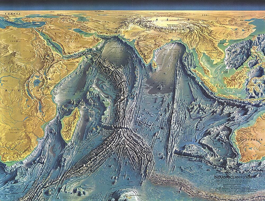 1967 Indian Ocean Floor Map Wall Map 