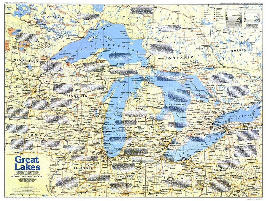 1987 Great Lakes Map Side 1 Wall Map 
