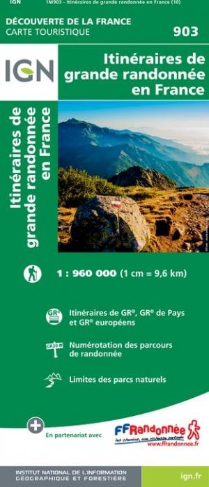 Carte des itinéraires de Grande Randonnée en France | IGN carte pliée IGN 