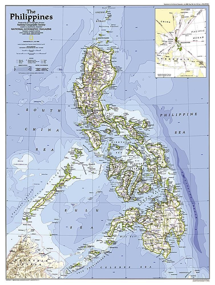1986 Philippines Map Wall Map 