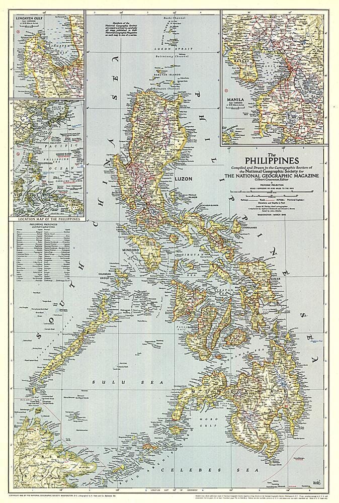 1945 Philippines Map Wall Map 