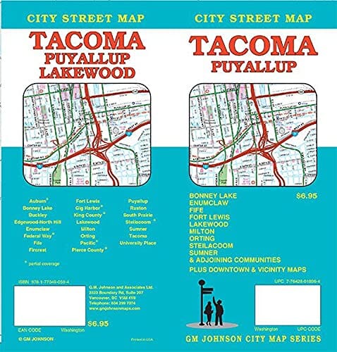 Tacoma and Puyallup, Washington City Street Map | GM Johnson carte pliée 