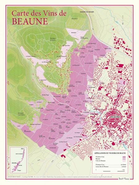Carte des vins de Beaune carte pliée BENOIT FRANCE 