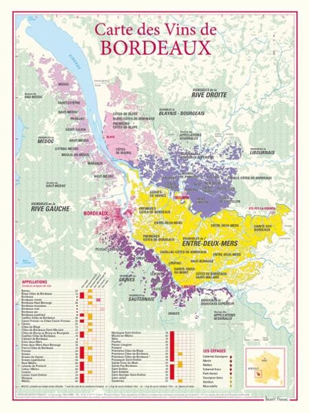 Carte des vins de Bordeaux carte pliée BENOIT FRANCE 