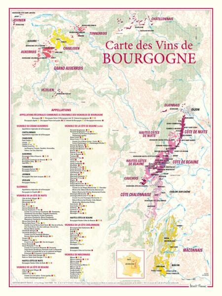 Carte des vins de Bourgogne carte pliée BENOIT FRANCE 